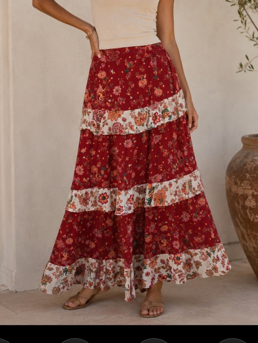 Farm Rio From Anthropologie Portia Tiered Maxy Skirt